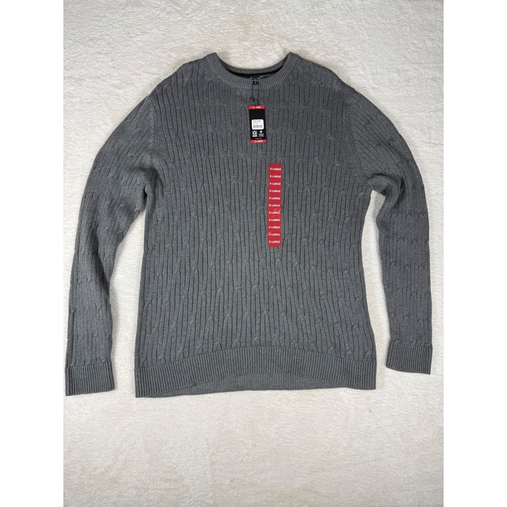 Express Cable Knit Sweater Mens XL Gray NEW Cotton Crew Neck EX006561 Charcoal‎